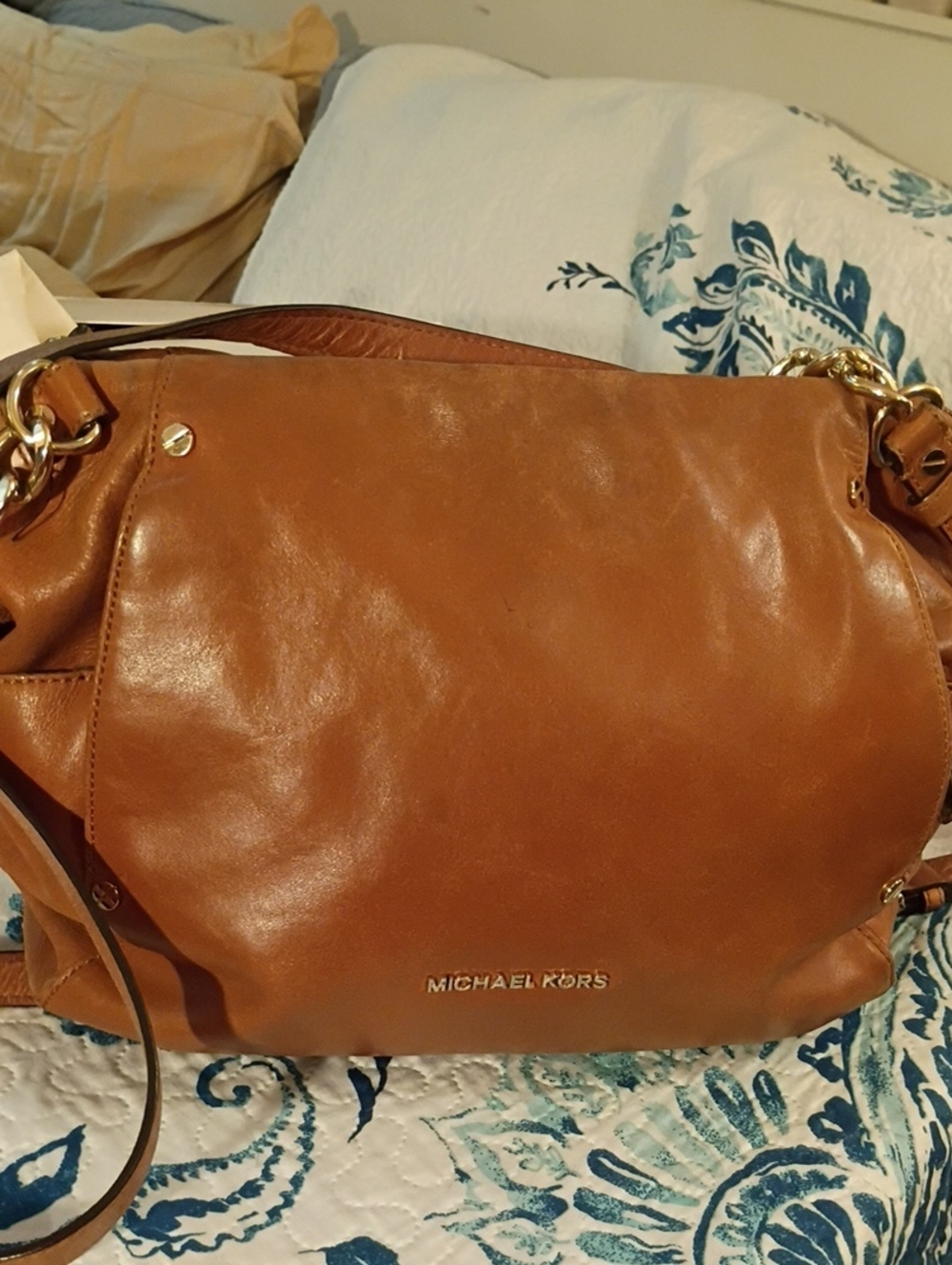 Michael Kors Cognac Leather Shoulder Bag with Gold Hardware